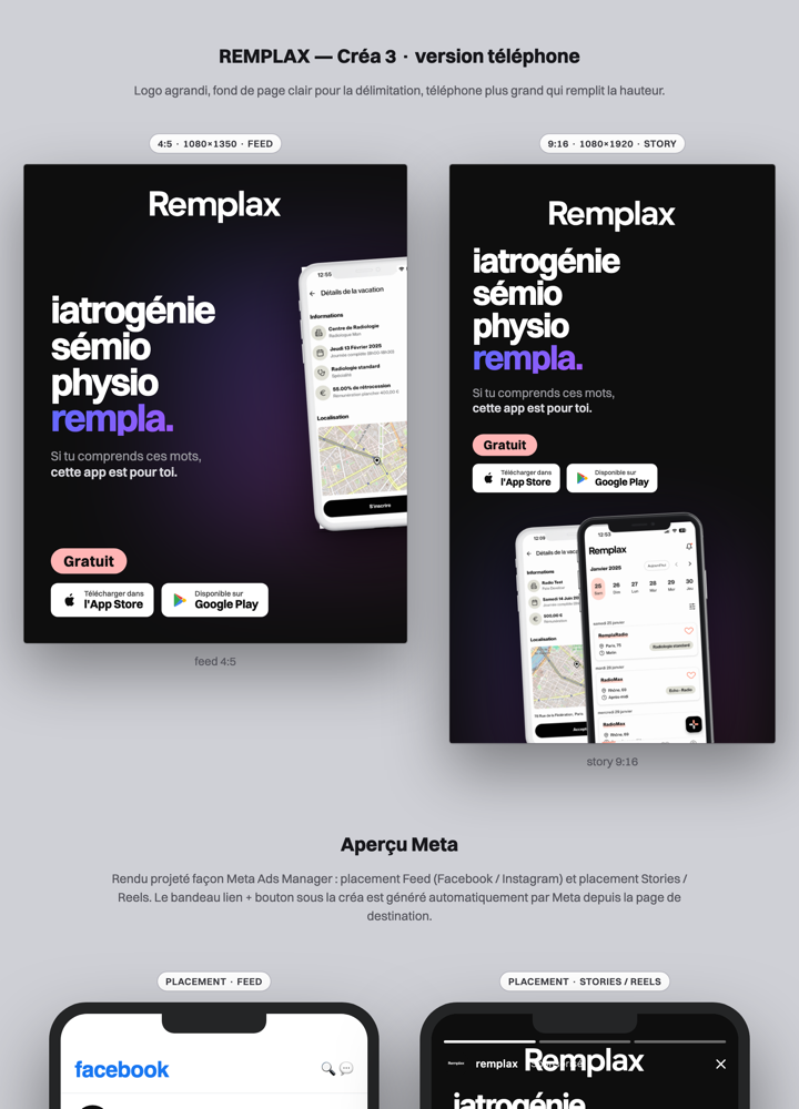 Créa Remplax, version mockup téléphone de l'app