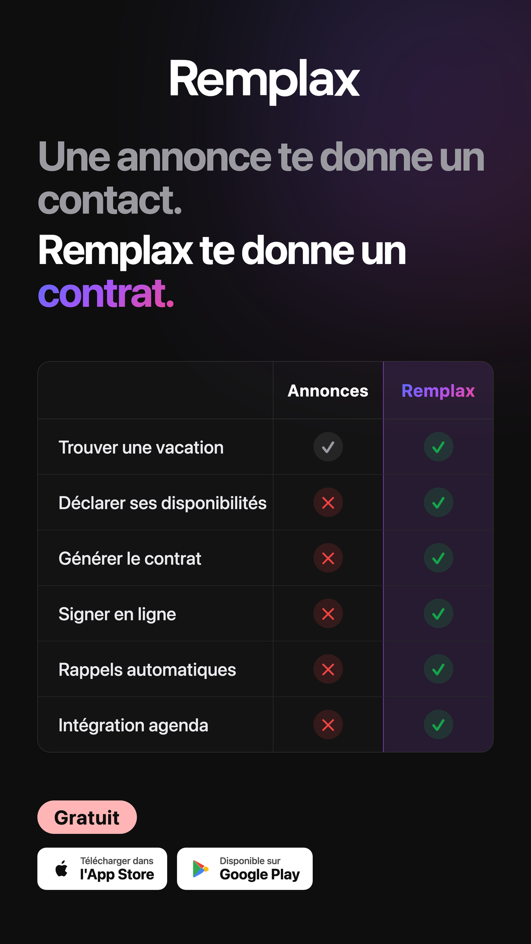 Créa Remplax, story « Remplax te donne un contrat »